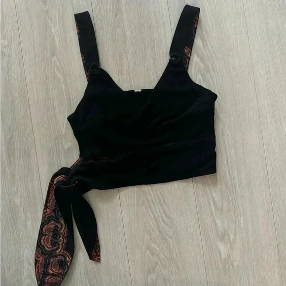 Free People Side Tie Paisley Bow tie Crop Tank Top in Black Women Small - Picture 2 of 7